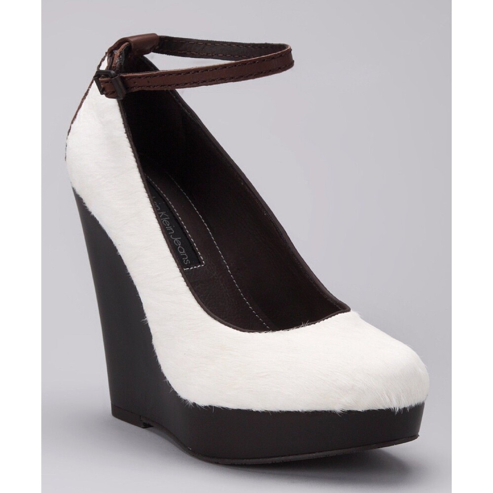 NWOB Calvin Klein Harla Off White Calf Hair Wedge Pump